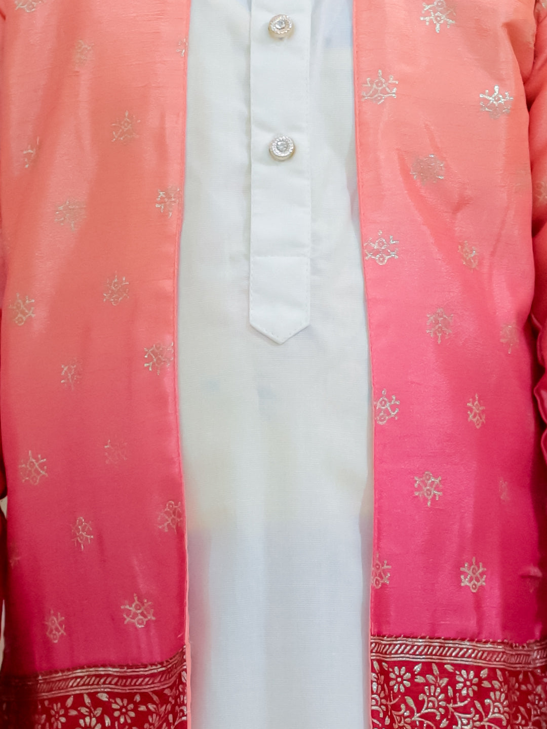 BownBee Foil Print Long Jacket with Kurta Pajama for Boys- Pink