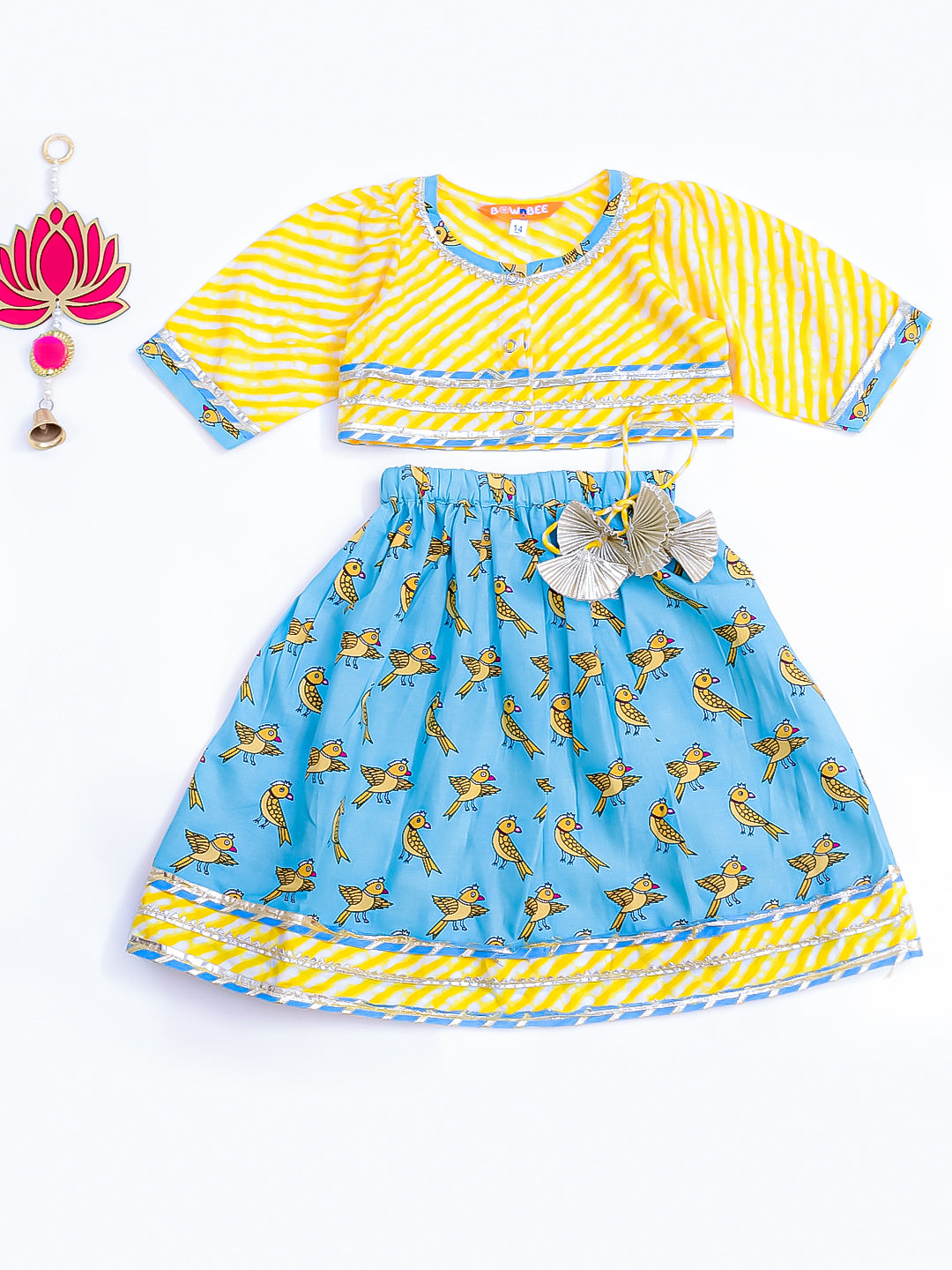 BownBee Infants Sweet Talker Lehanga Choli Set For Girls- Yellow /Blue