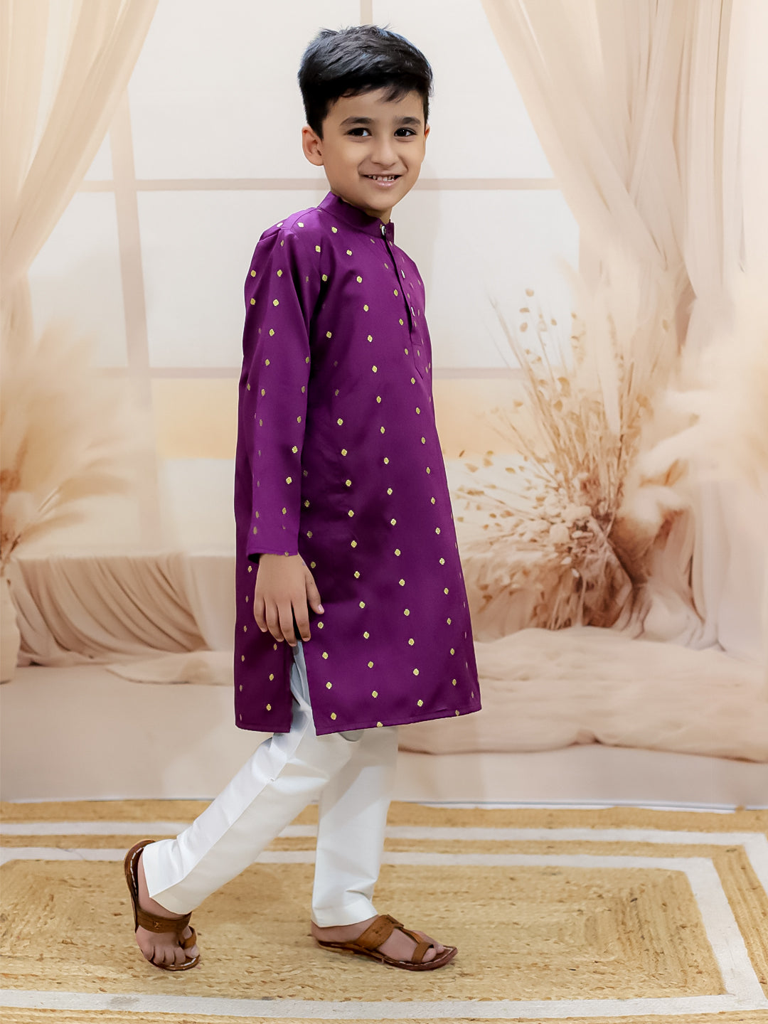 BownBee Malang zari kurta Pyjama Set For Boys - Purple