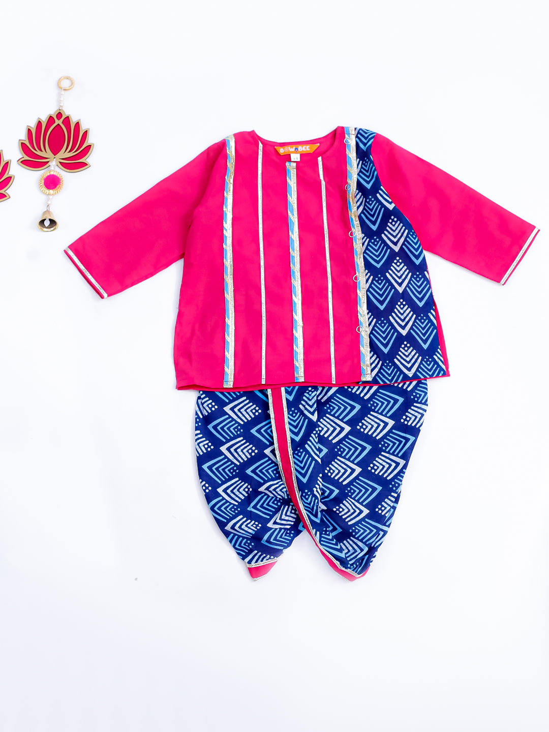 BownBee Cosmic Indigo Dhoti Kurta & Midnight Mirrage Lehanga Choli Sibling Set -Pink/Blue