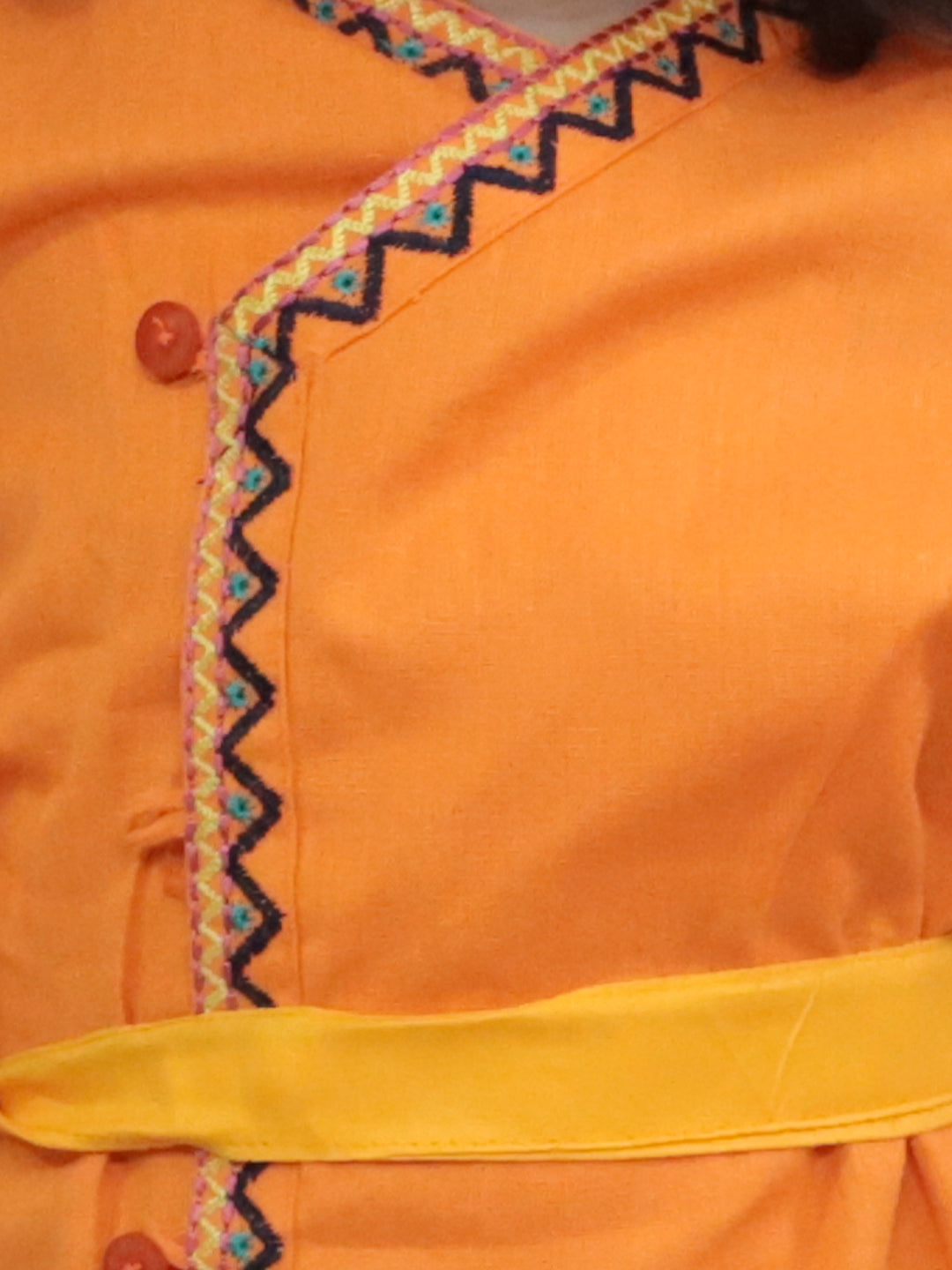 BownBee Cotton Full Sleeve Kurta Dhoti with Mukut Belt and Bansuri Kanhaiya Set- Orange