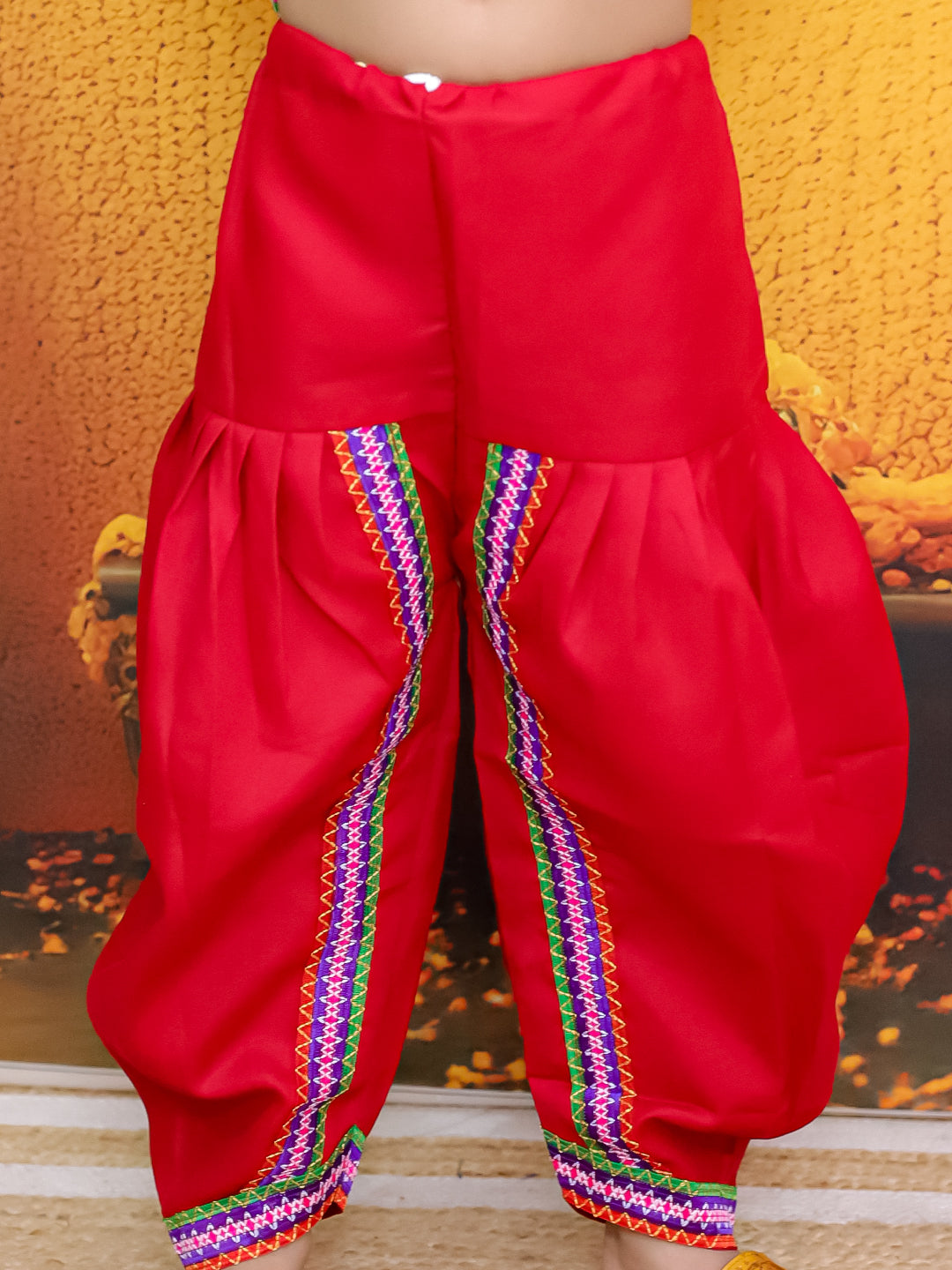 BownBee Embroidered kediya with Dhoti and Cap for Boys- Red