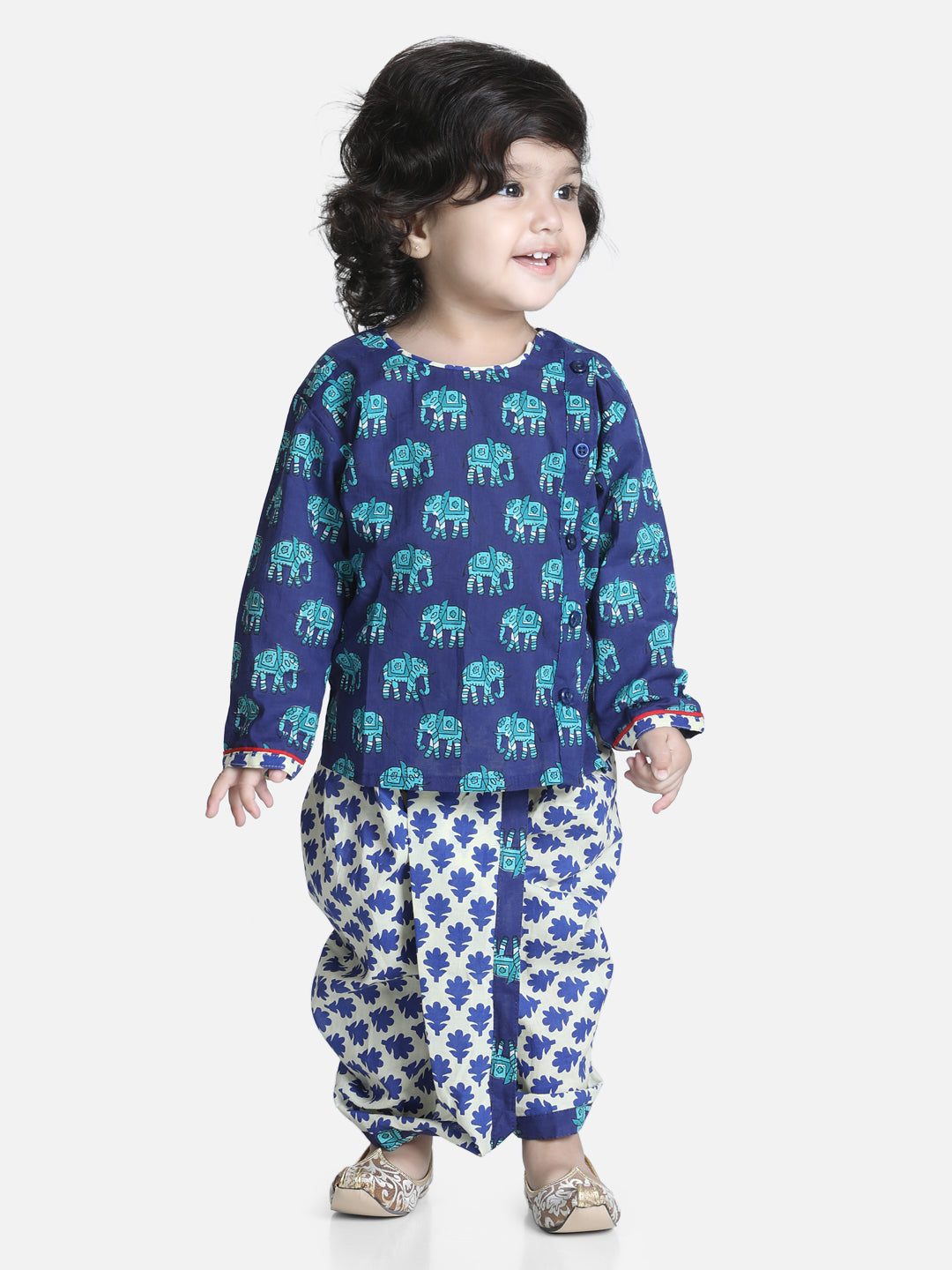 BownBee Sibling Sets Hathi Print Pure Cotton Choli  Leheriya Lehenga for Girls-and Dhoti Kurta for Boys Blue