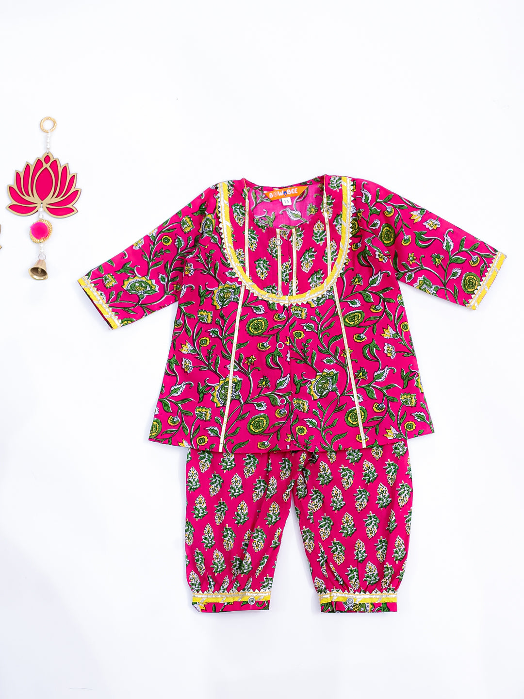 BownBee Festive Long Sleeves Cotton Printed Ethnic Suit Set For Infant Girls - Pink