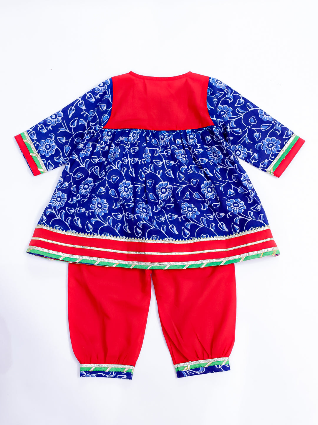 BownBee Festive Long Sleeves Cotton Printed Ethnic Suit Set For Infant Girls - Blue