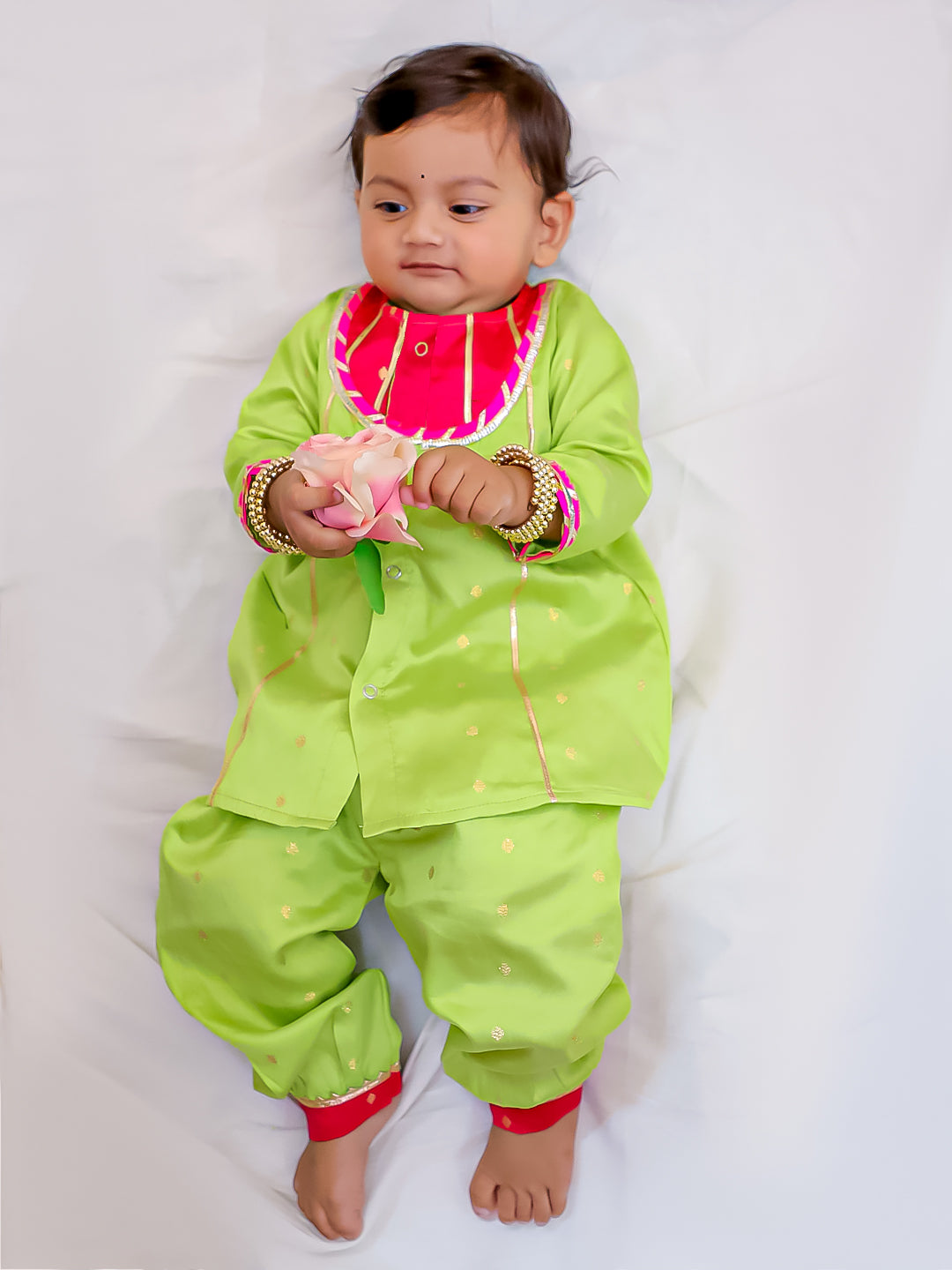 BownBee Festive Long Sleeves Tafetta Ethnic Suit Set For Infant Girls - Green