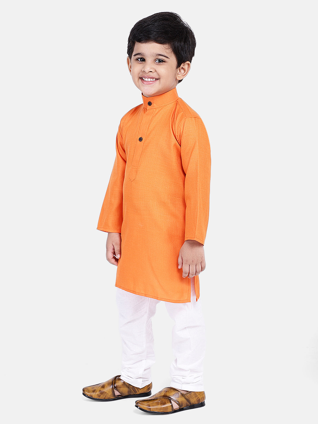 BownBee Boys Solid Full Sleeves Kurta and Pyjama Sets Orange