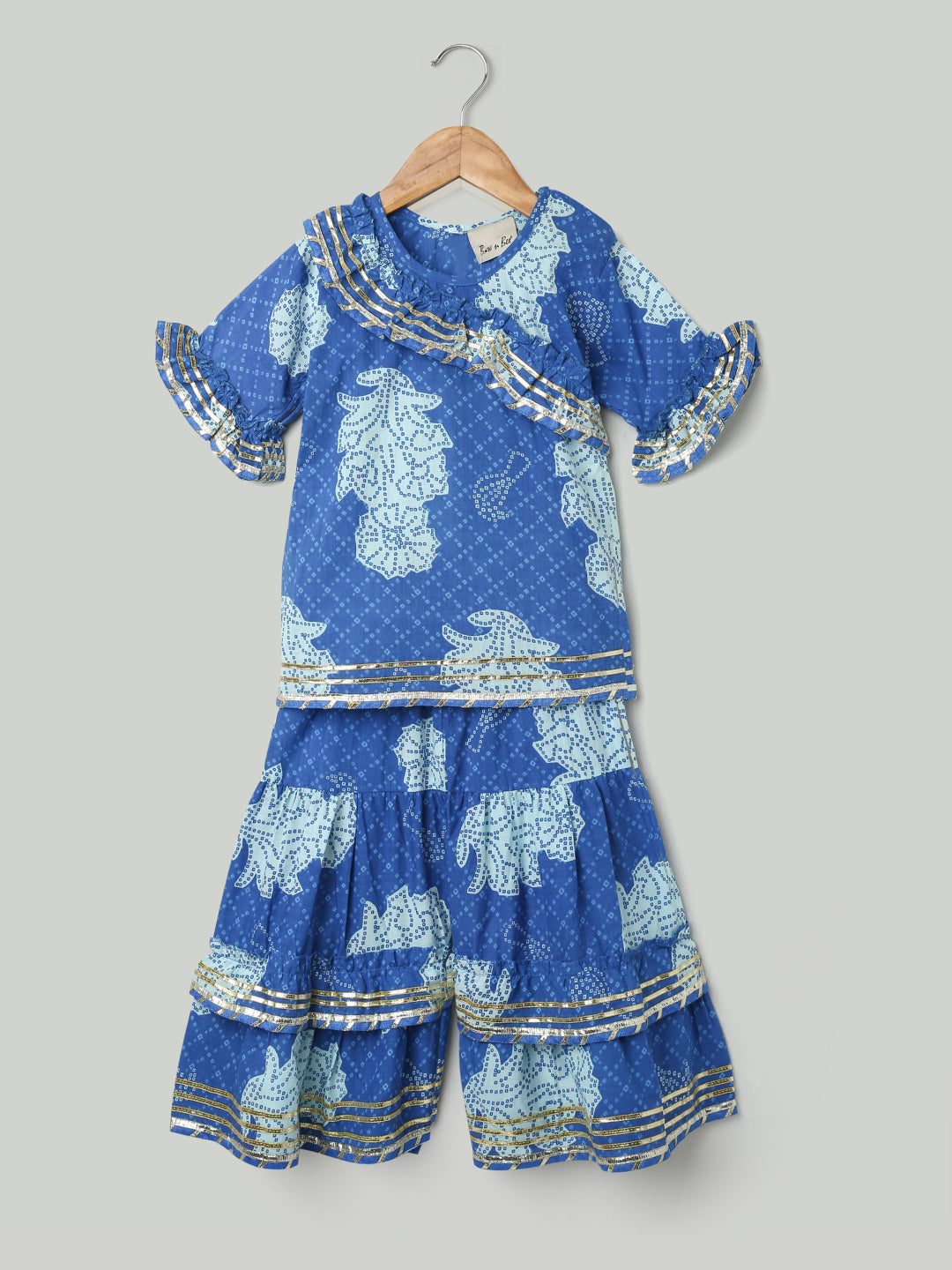 BownBee Pure Cotton Kurti with Sharara for Girls - Blue