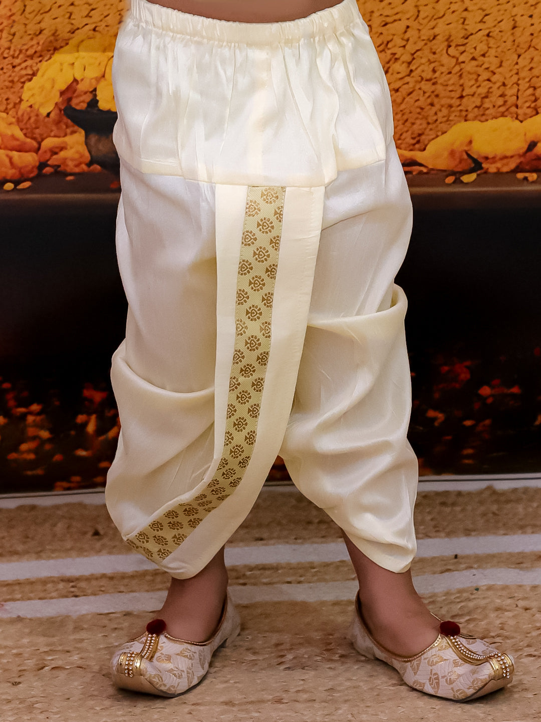 BownBee Full Sleeve Dhoti Kurta with Jacquard Jacket Set for Boys- Off White