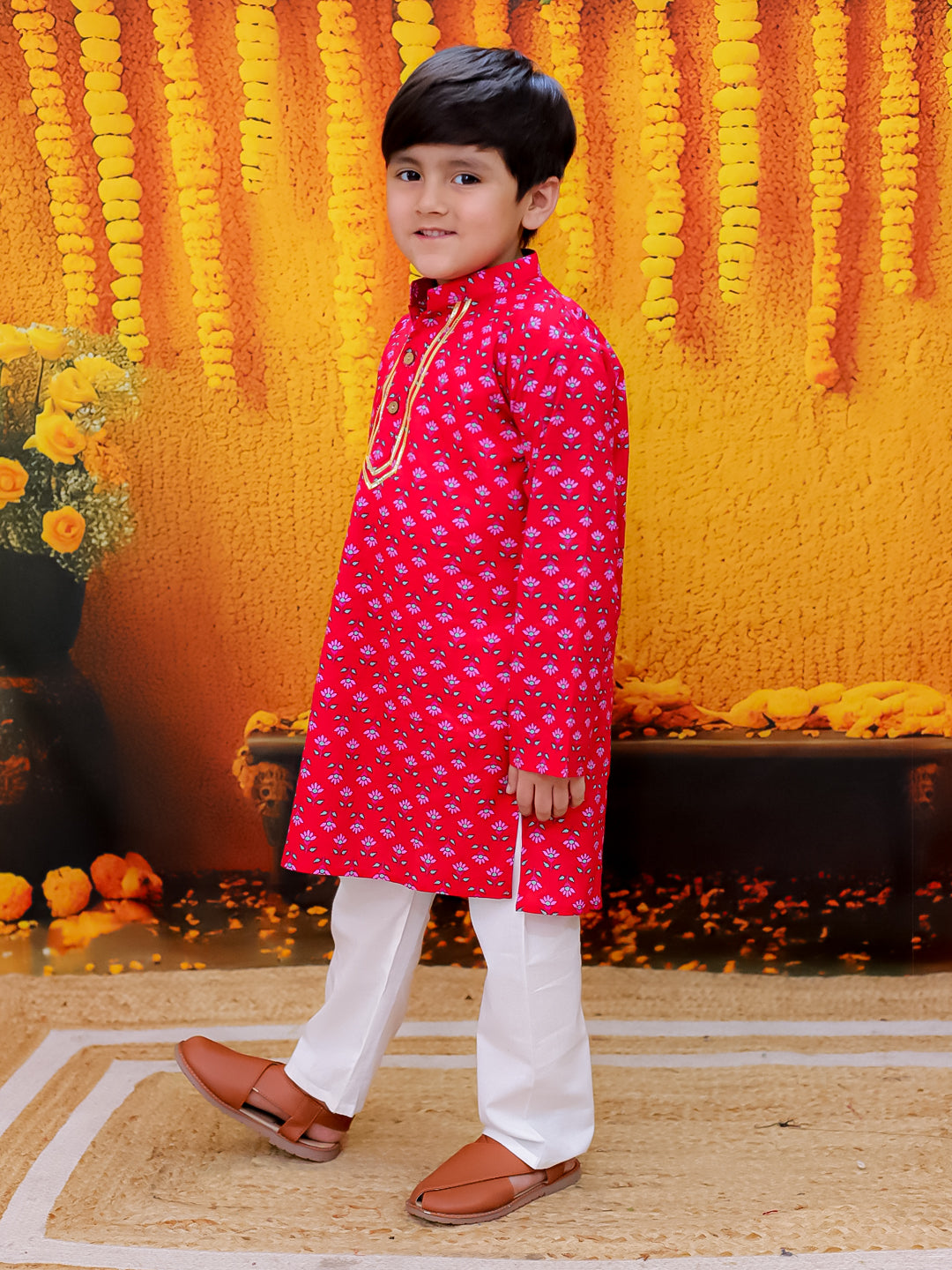 Bownbee Full Sleeve Pure Cotton Straight Kurta Pajama For Boys - Blue