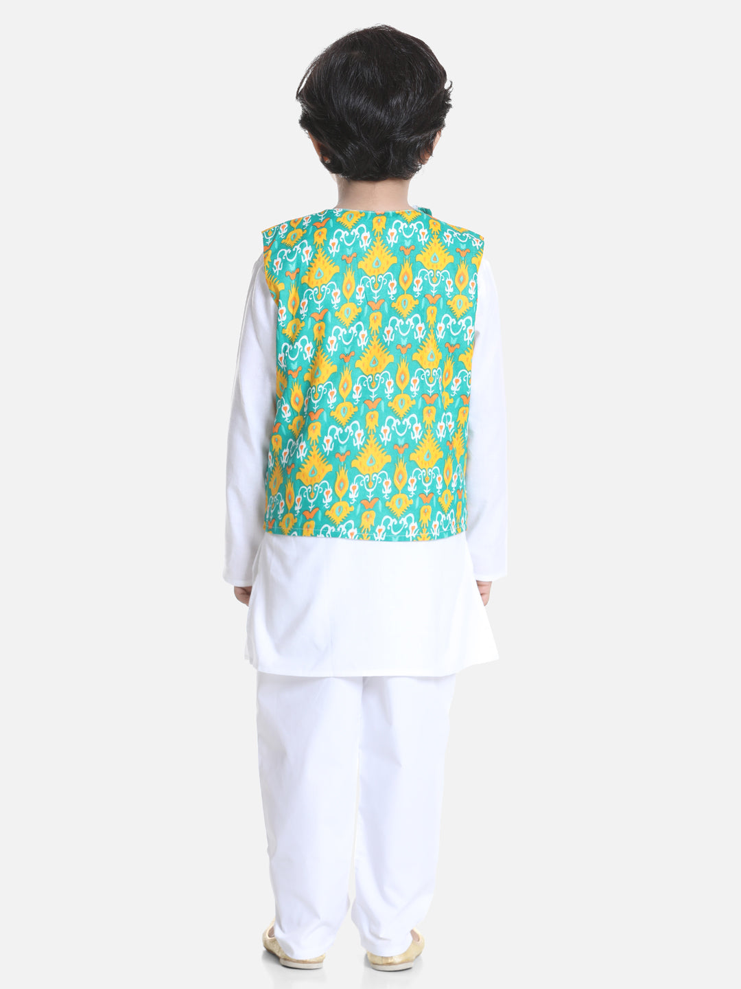 BownBee Printed Jacket Kurta Pajama Set For Boys - White