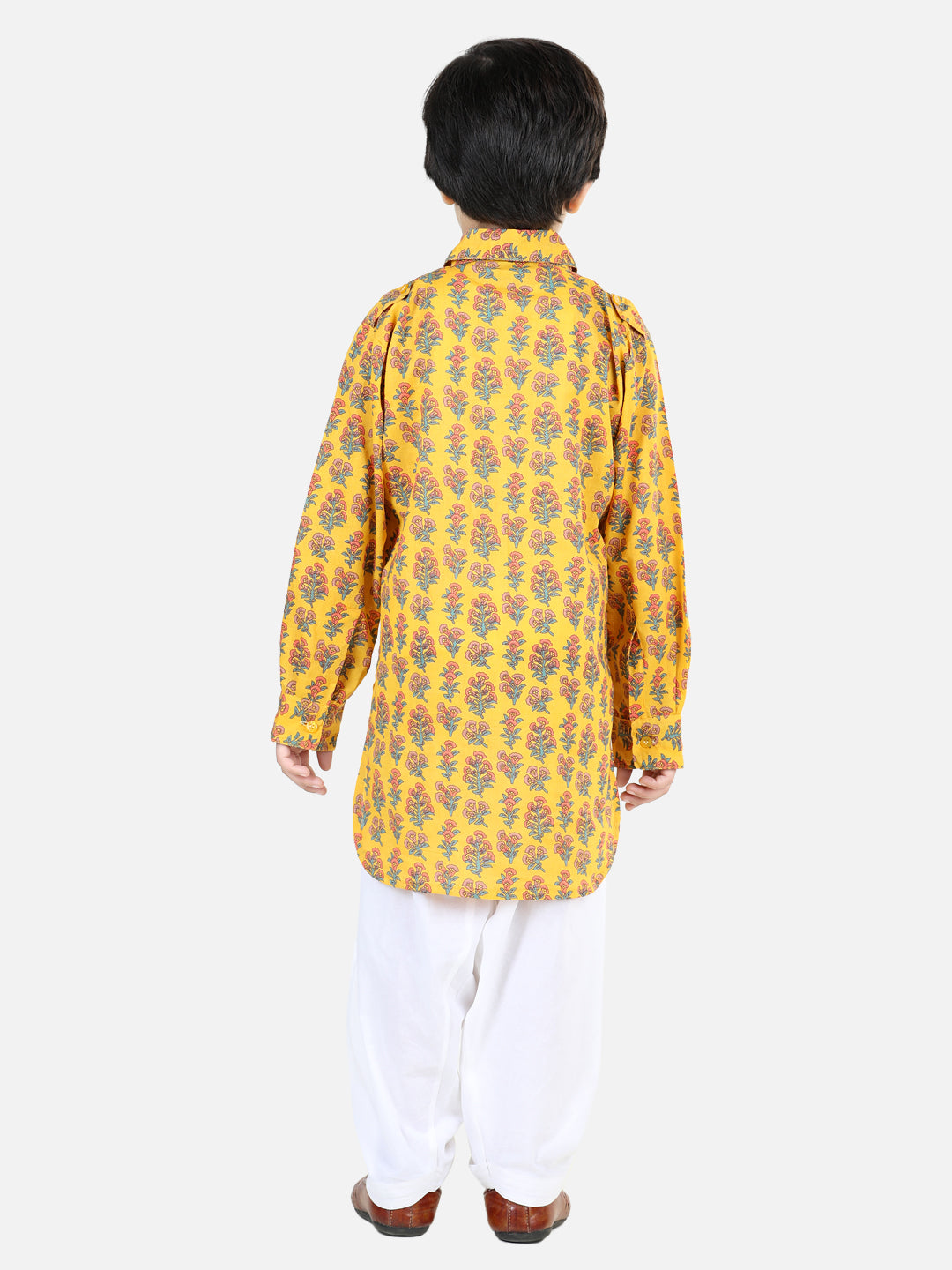 BownBee Printed Cotton Full Sleeve Pathani Salwar Set for Boys- Yellow