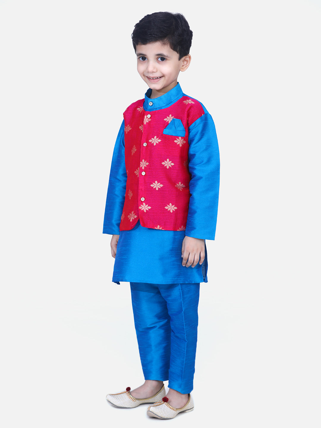 BownBee Attached Chiffon Jacket Full Sleeve Kurta Pajama- Blue