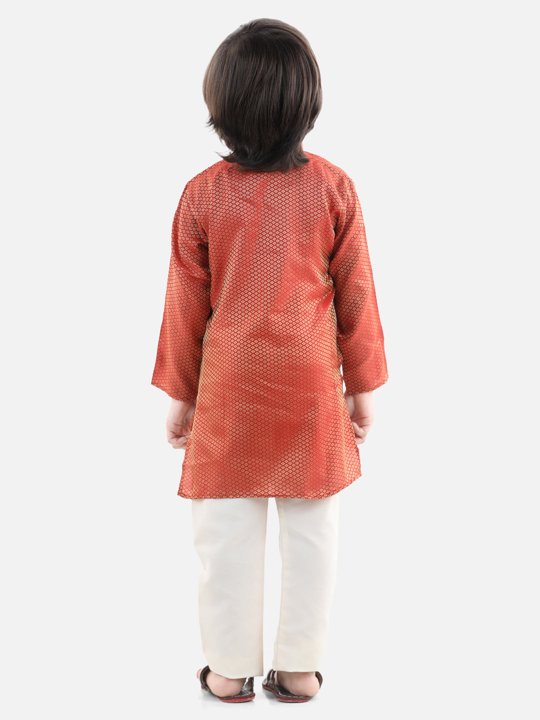 BownBee Silk Blend Full Sleeve Jacquard Kurta Pajama For Boys - Red