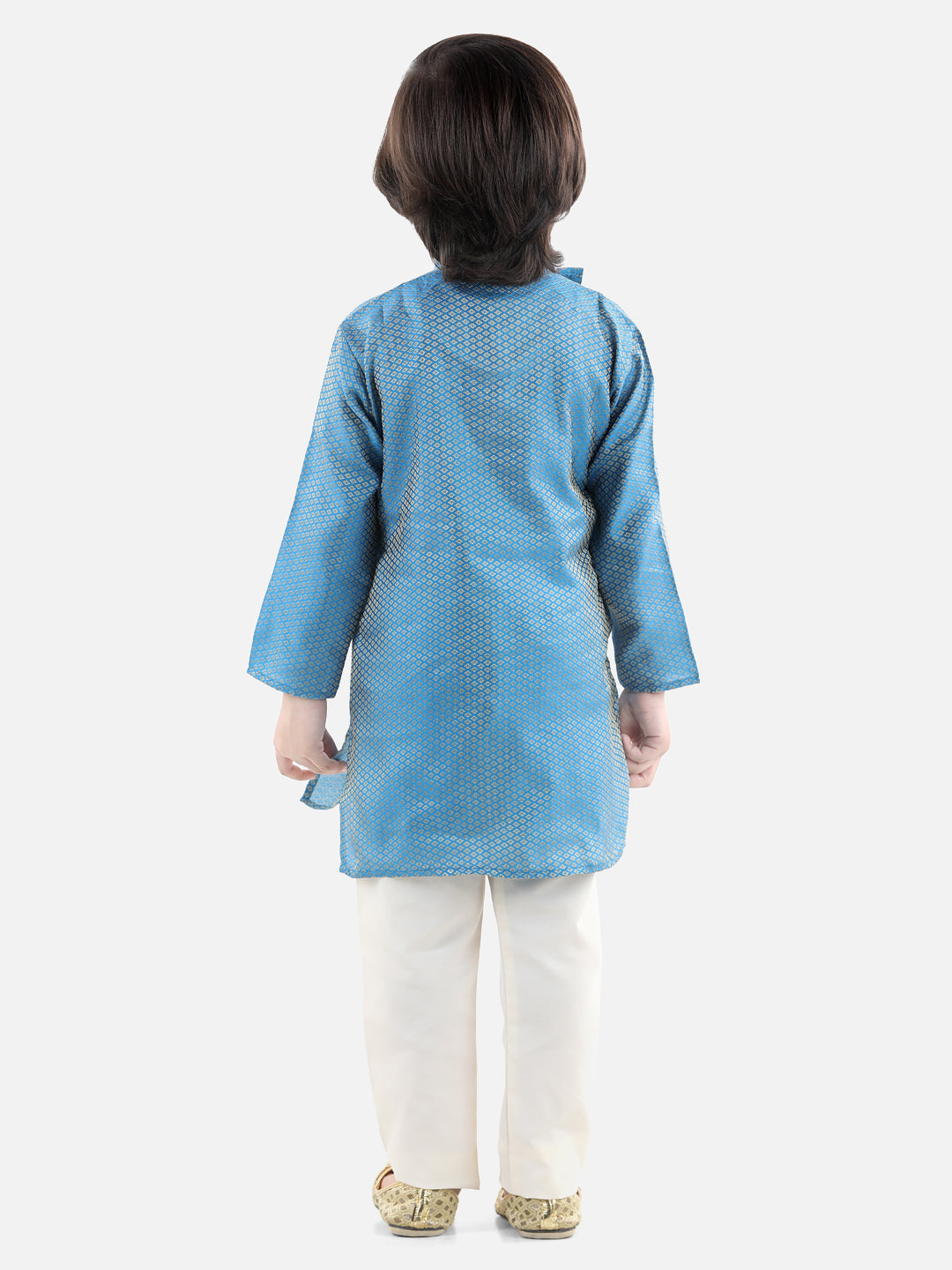 BownBee Silk Blend Full Sleeve Jacquard Kurta Pajama For Boys - Sky Blue