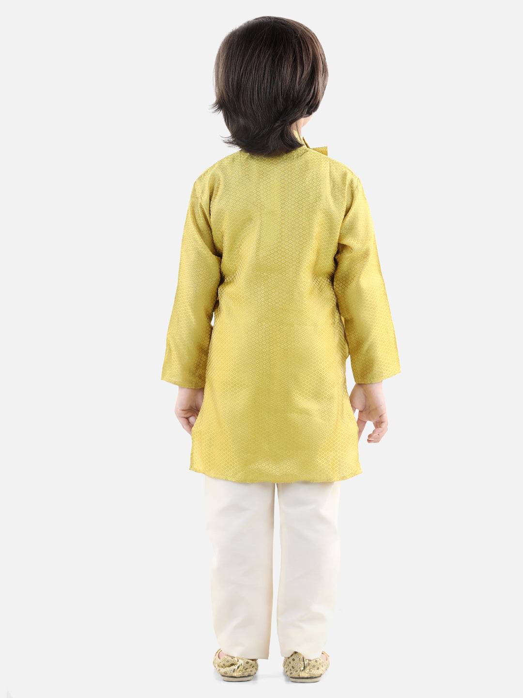 BownBee Silk Blend Full Sleeve Jacquard Kurta Pajama For Boys - Yellow