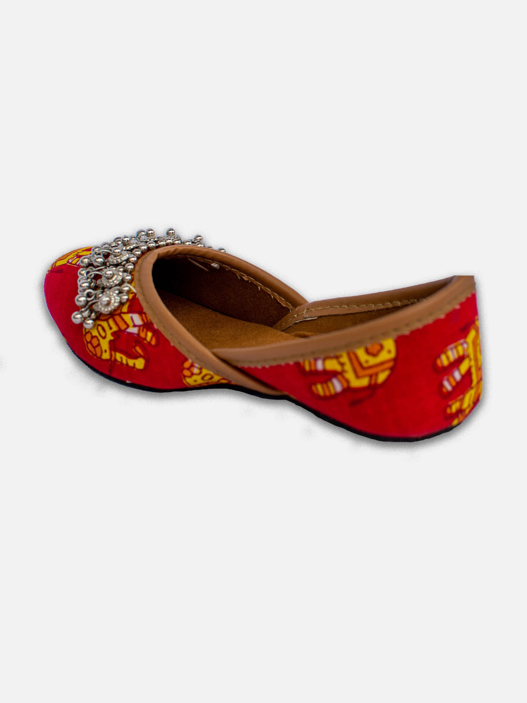 BownBee Hathi Printed Payal Jutti for Girls- Red