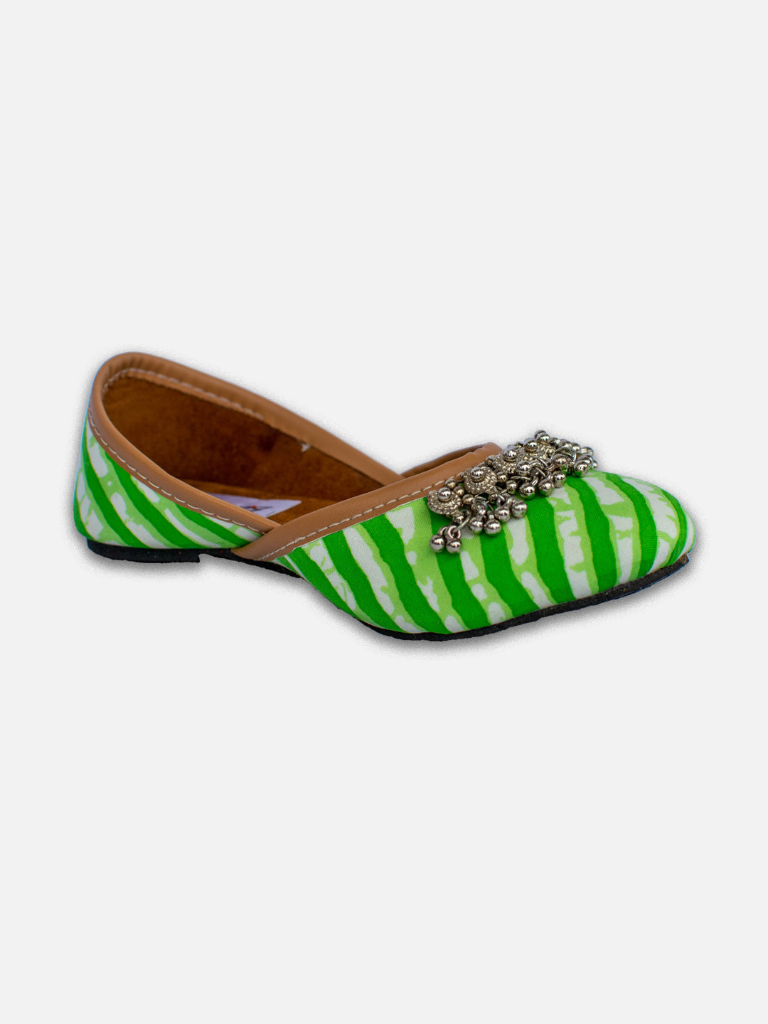 BownBee Leheriya Printed Payal Jutti for Girls- Green