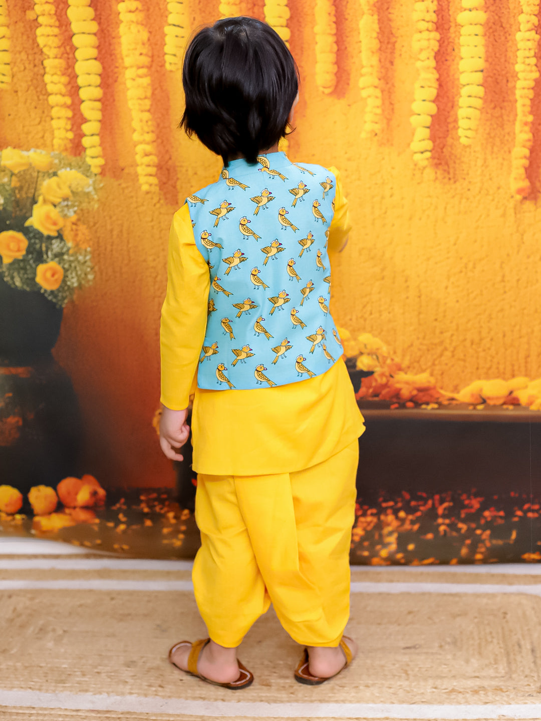 BownBee Pure Cotton Jacket with Full Sleeve Kurta Dhoti Set For Boys- Blue