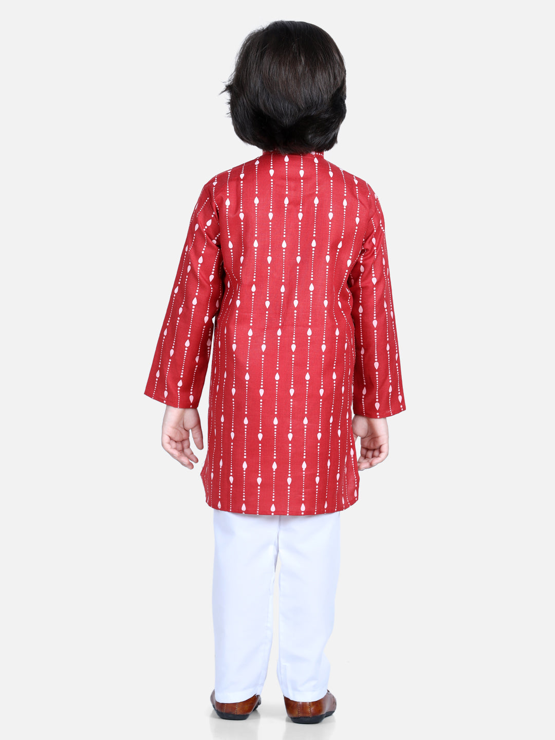 BownBee Printed Full Sleeve Cotton Kurta Pajama for Boys- Red