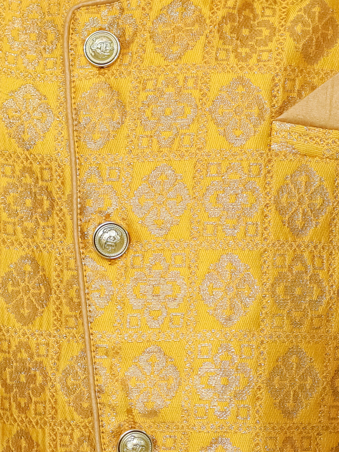 BownBee Jacquard Full Sleeve Sherwani with Salwar for Boys - Yellow