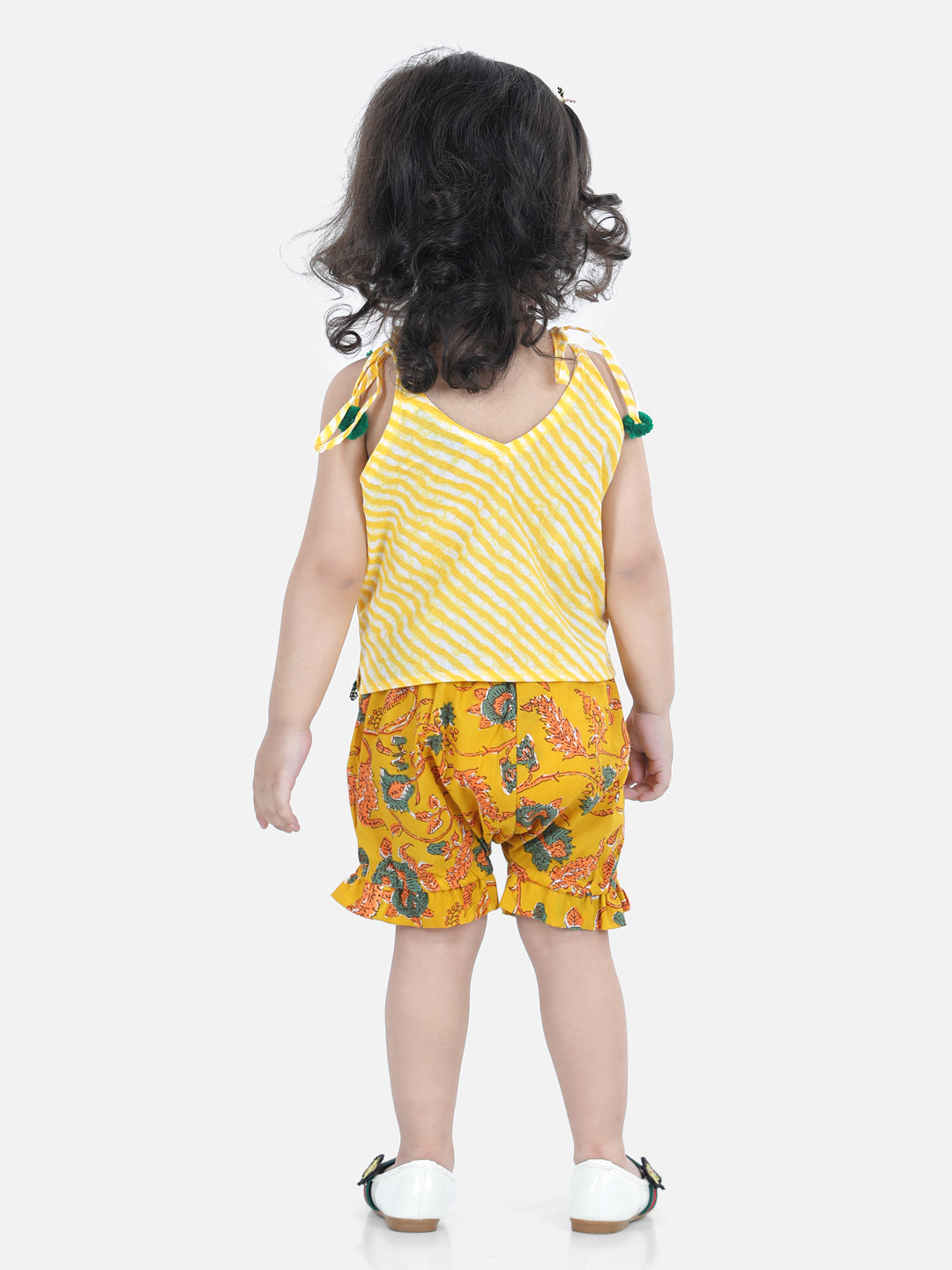 BownBee Cotton Halter Neck Top with Bloomer For Girls - Yellow