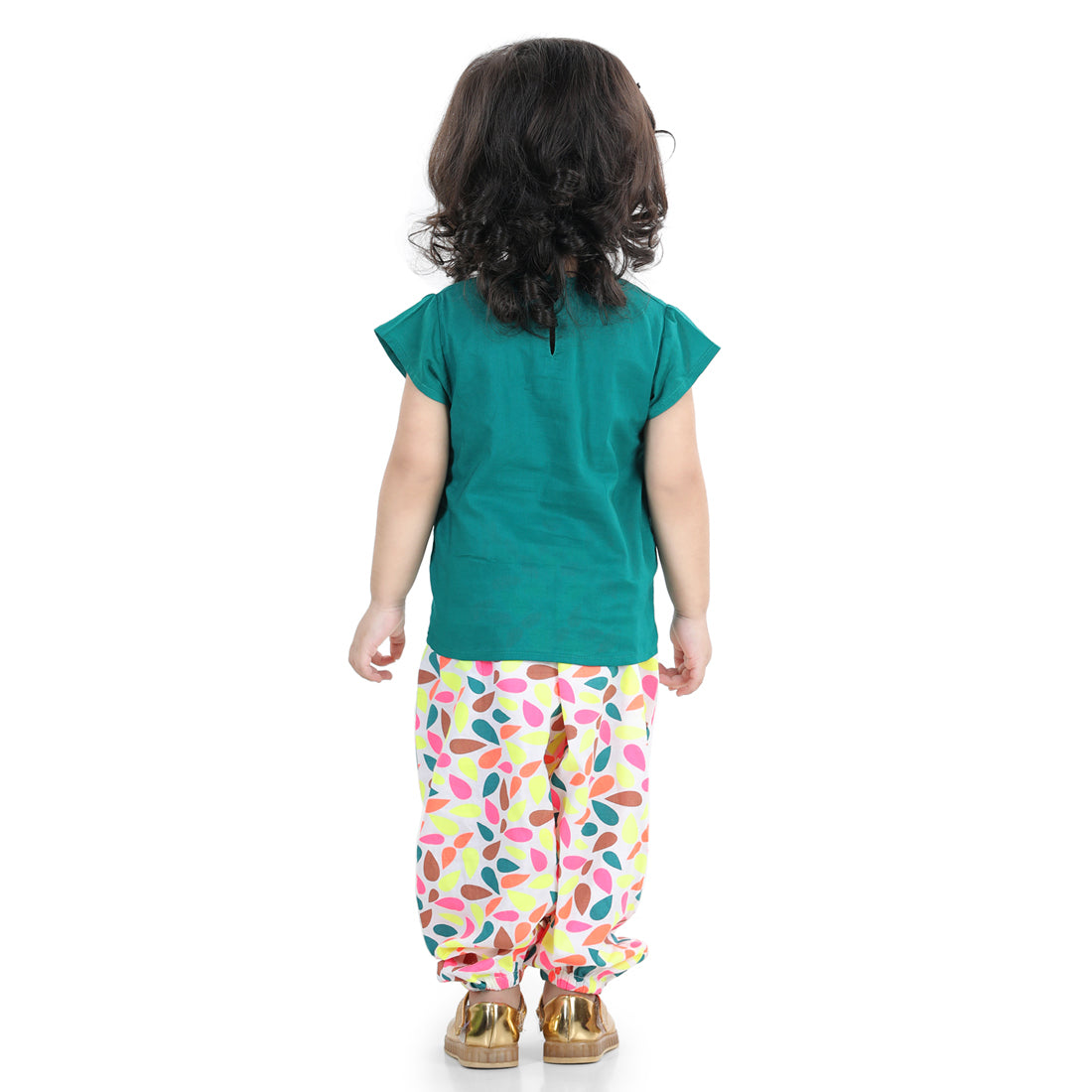 BownBee Pure Cotton Patch Top with Harem for Girls- Blue