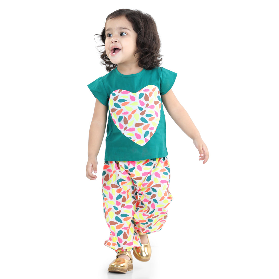 BownBee Pure Cotton Patch Top with Harem for Girls- Blue