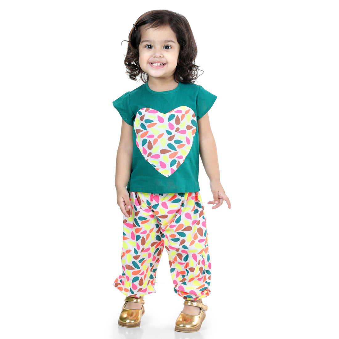 BownBee Pure Cotton Patch Top with Harem for Girls- Blue