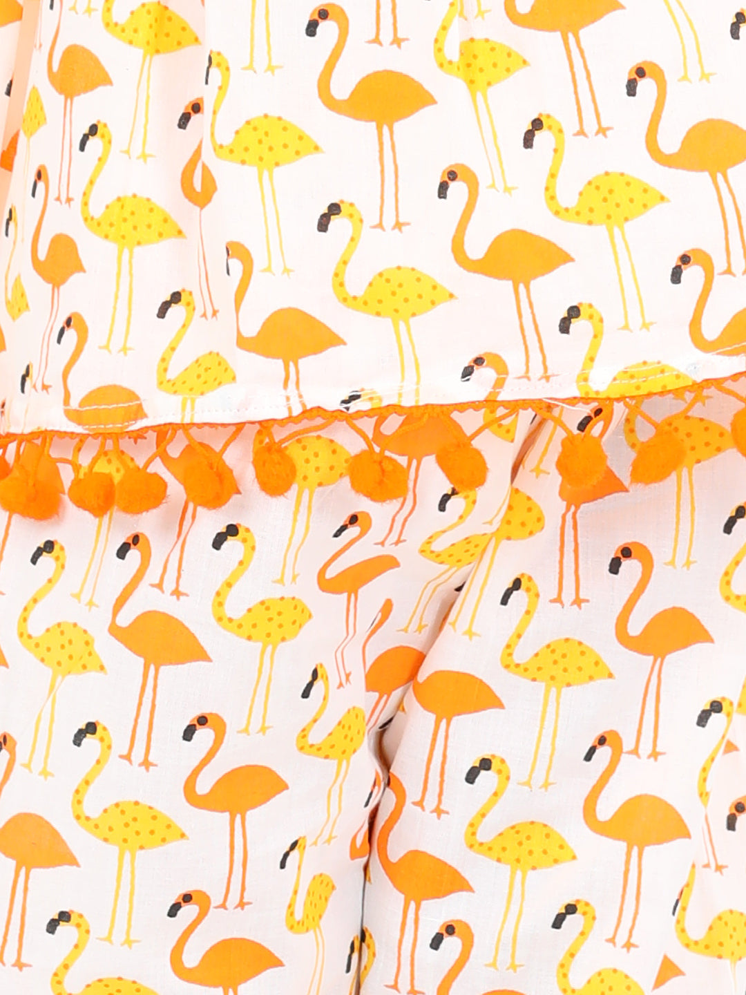 BownBee Flamingo Print Pure Cotton Top Harem Set For Girls- Orange