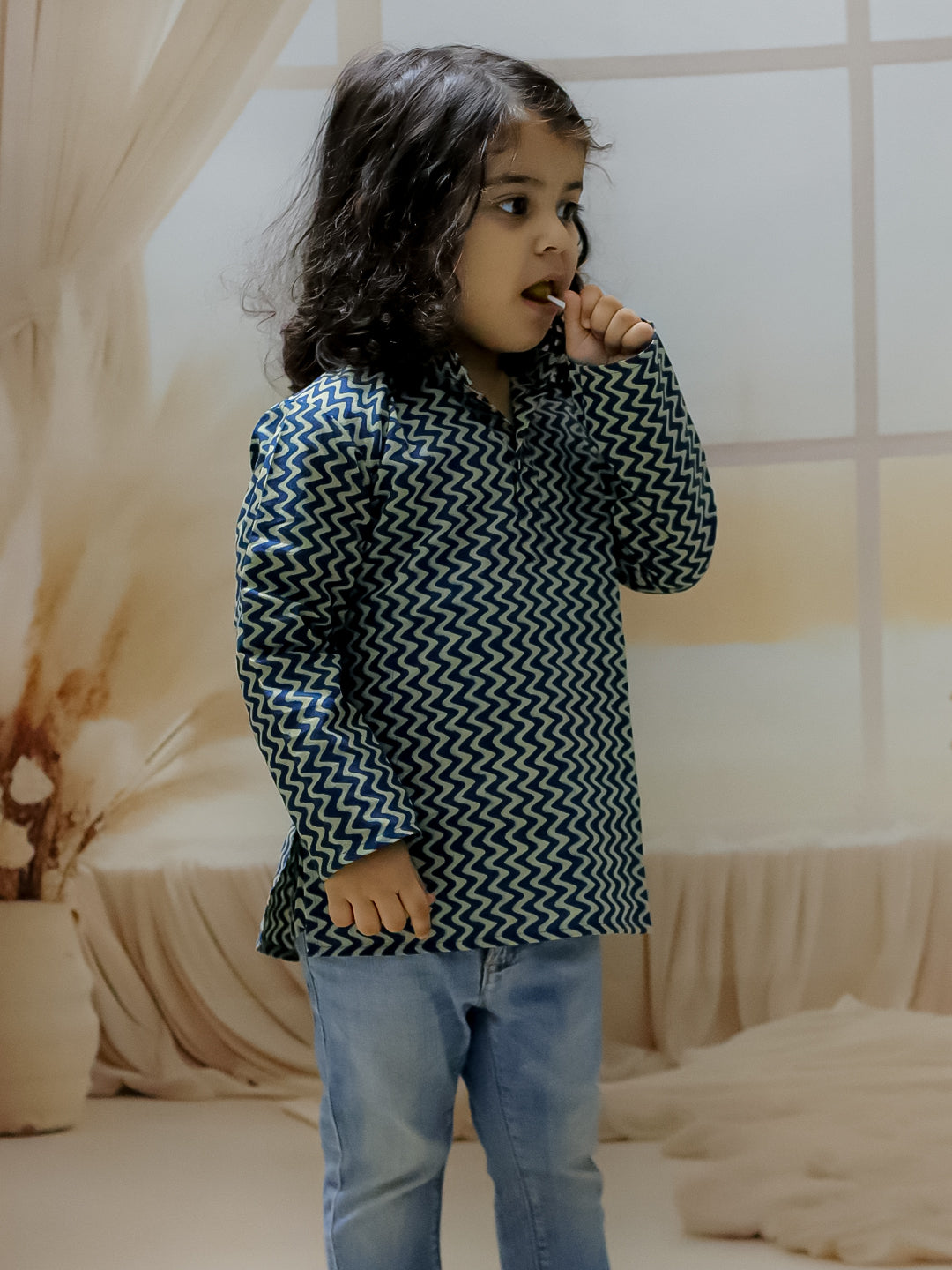 BownBee Boys Full Sleeve Pure Cotton Kurta - Blue