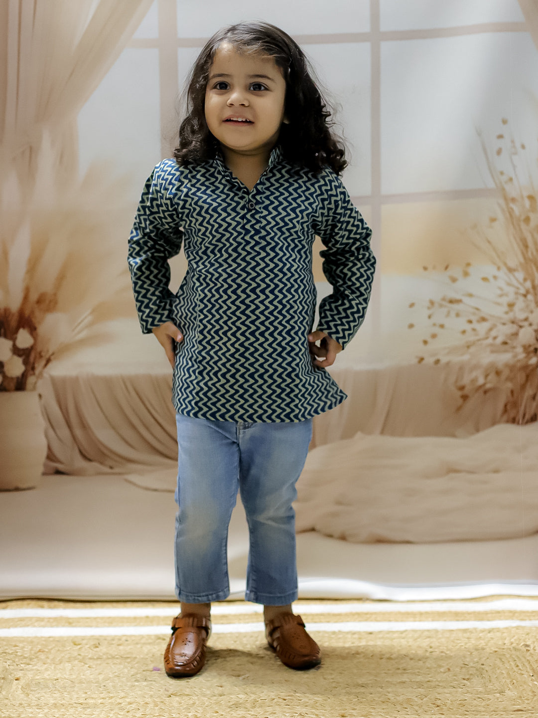 BownBee Boys Full Sleeve Pure Cotton Kurta - Blue