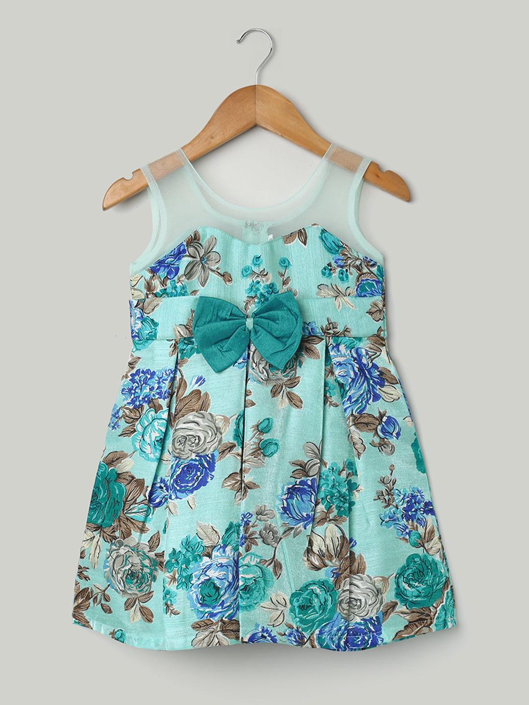 BownBee Floral Print Party Frock for Girls - Blue