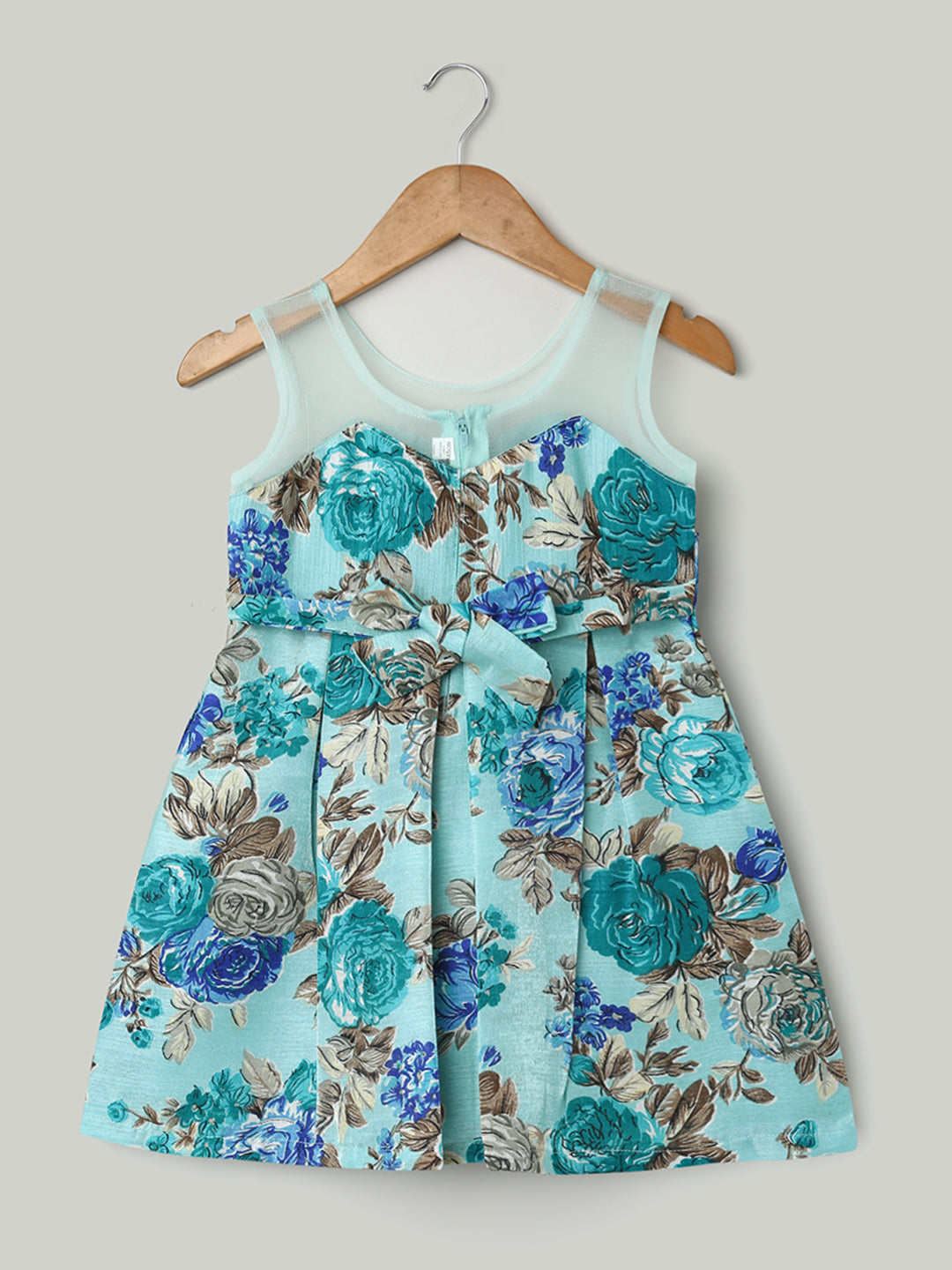 BownBee Floral Print Party Frock for Girls - Blue