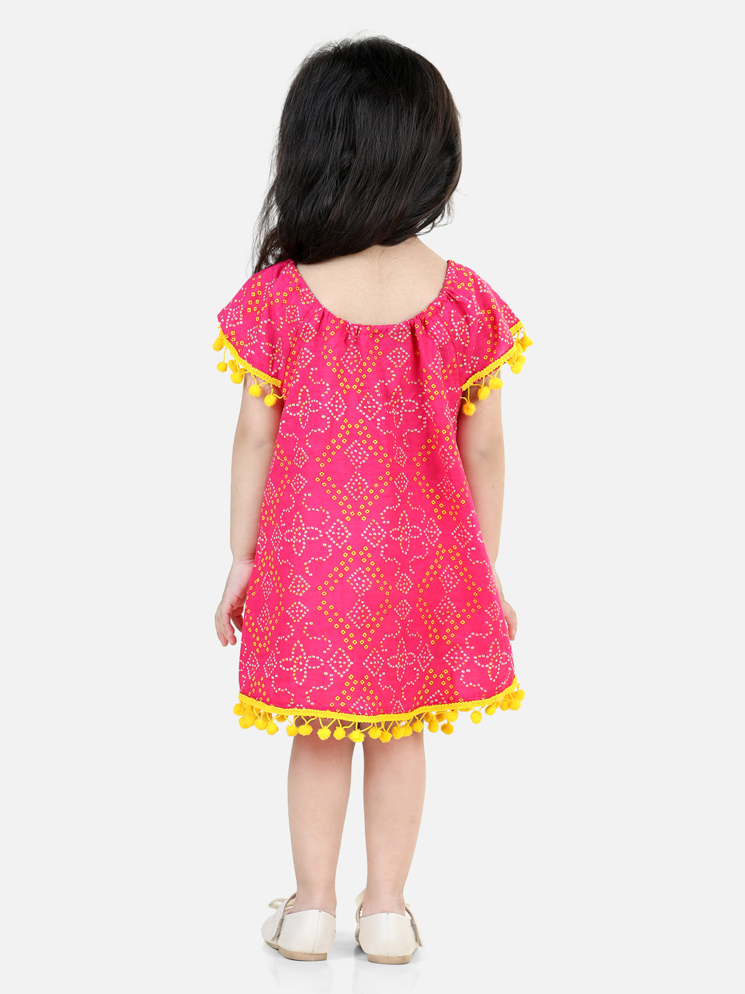 BownBee Pure Cotton Jhabla Frock for Girls- Pink