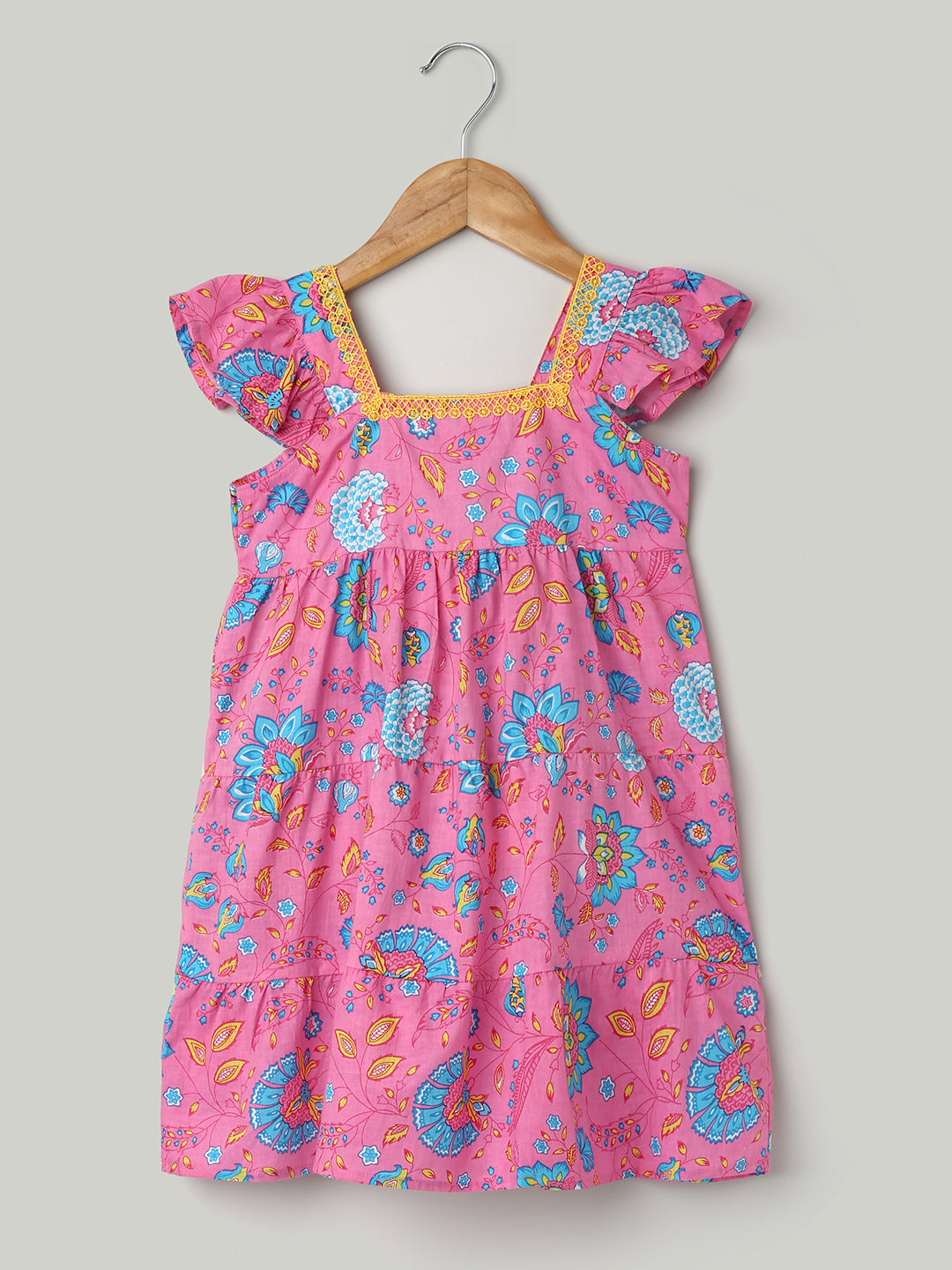 BownBee Printed Pure Cotton Summer Frock for Girls - Green