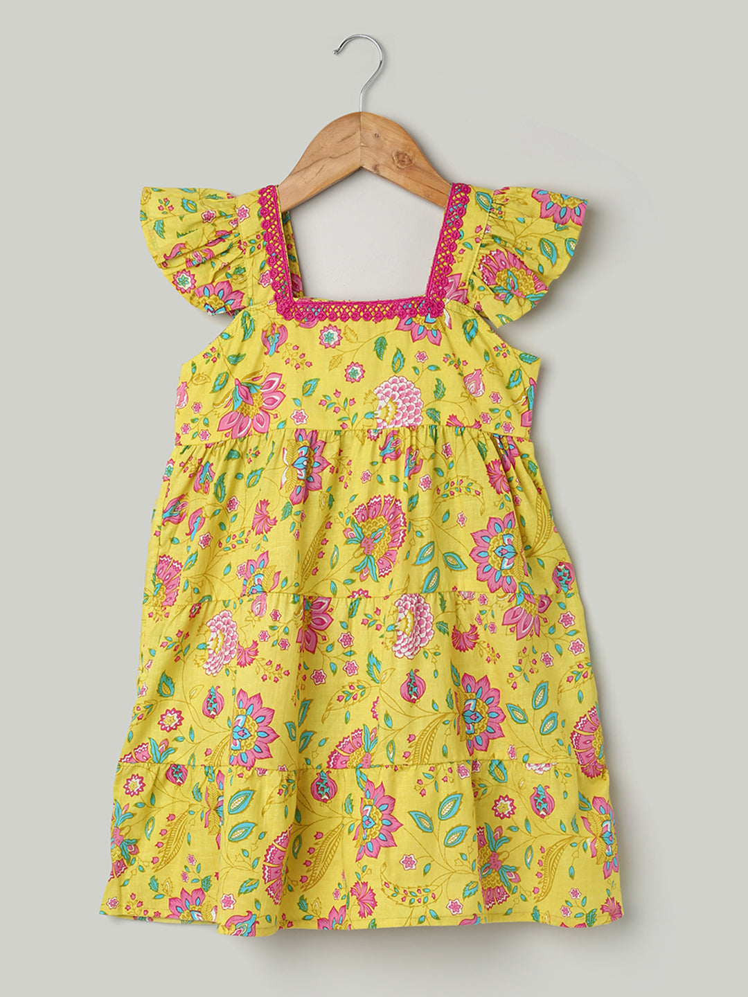 BownBee Printed Pure Cotton Summer Frock for Girls - Green