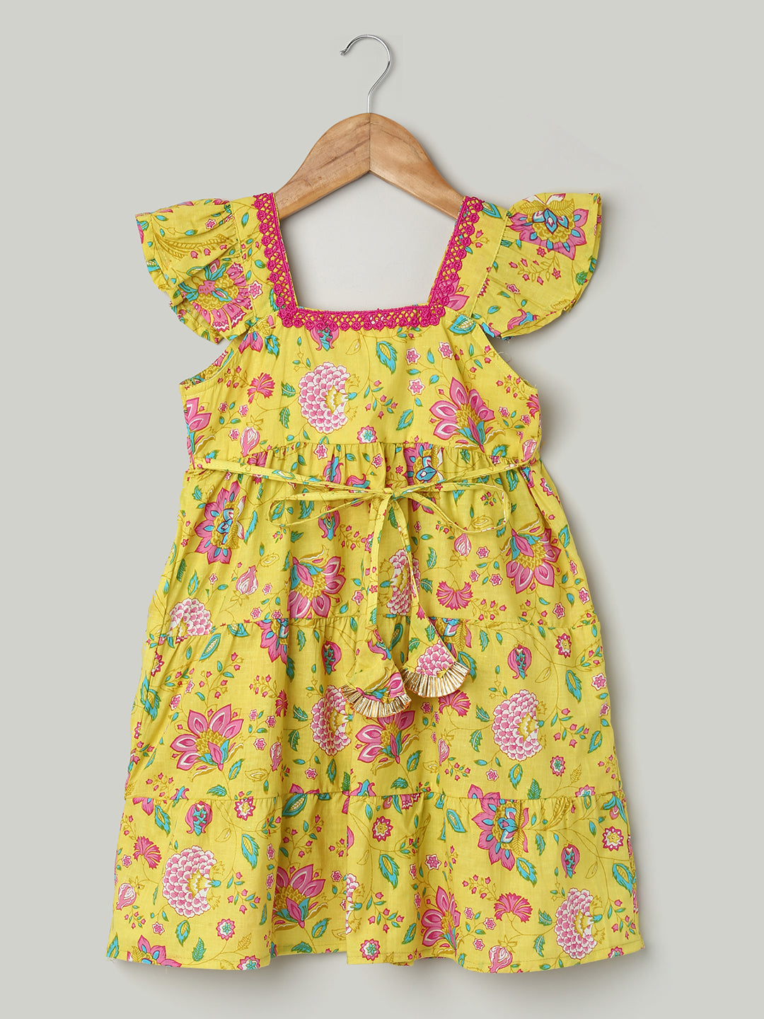 BownBee Printed Pure Cotton Summer Frock for Girls - Green