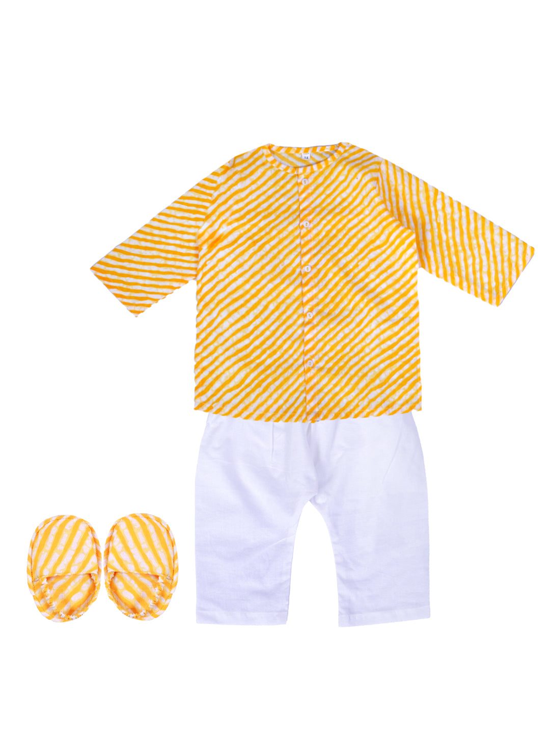 BownBee New Born and Infant Baby Dress Pure Cotton Kurta Pajama with Booties Set for Baby Boy- Yellow