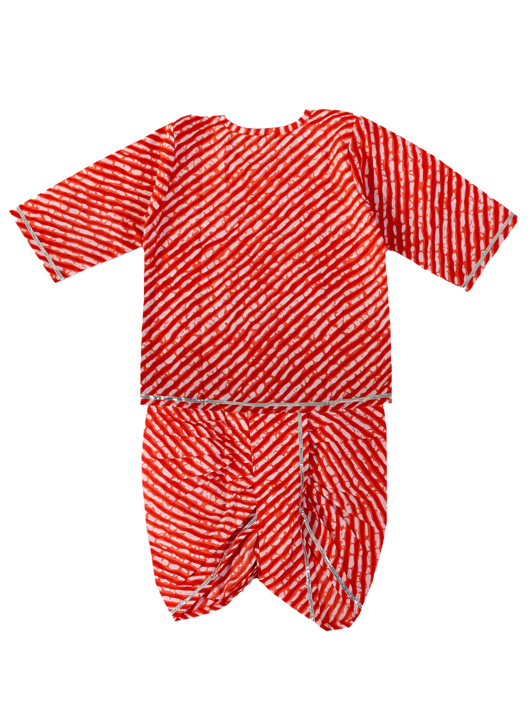 BownBee Pure Cotton Leheriya Print Kurta Dhoti with Booties Set for Baby Boy- Orange