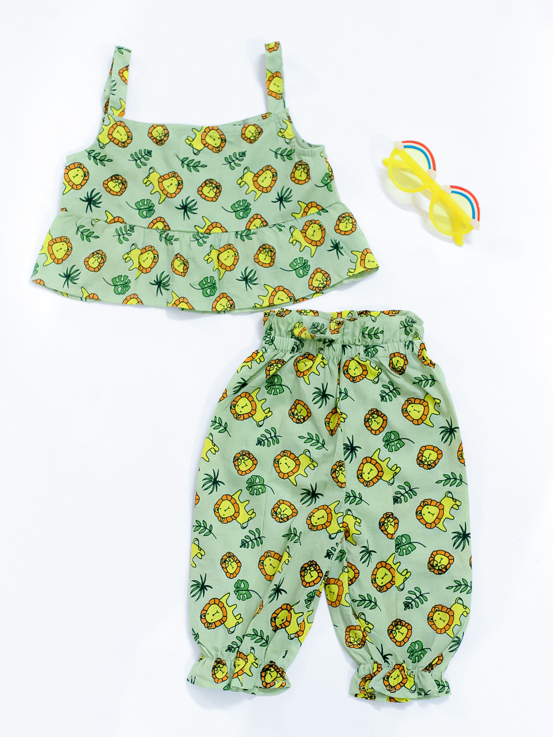 BownBee Pure Cotton Printed Top Harem Set for Baby Girl - Green