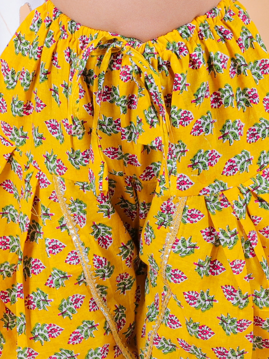 BownBee Sibling Set Pure Cotton Printed Kurta Dhoti with Pure Cotton Patch Top Dhoti - Yellow