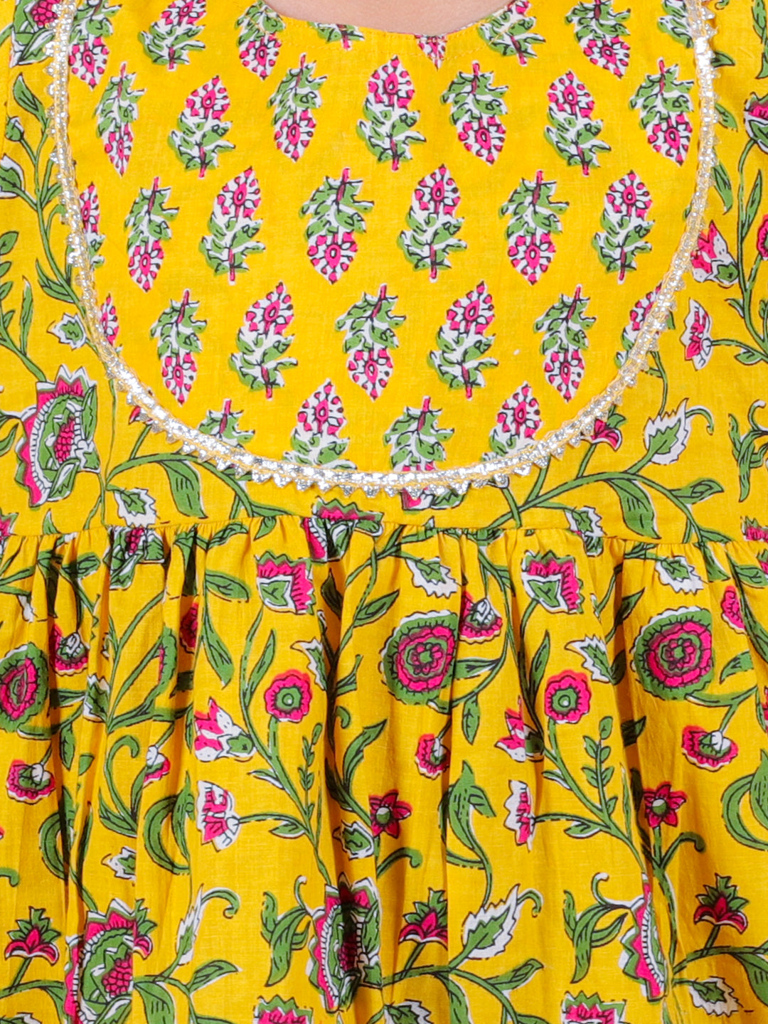 BownBee Sibling Set Pure Cotton Printed Kurta Dhoti with Pure Cotton Patch Top Dhoti - Yellow