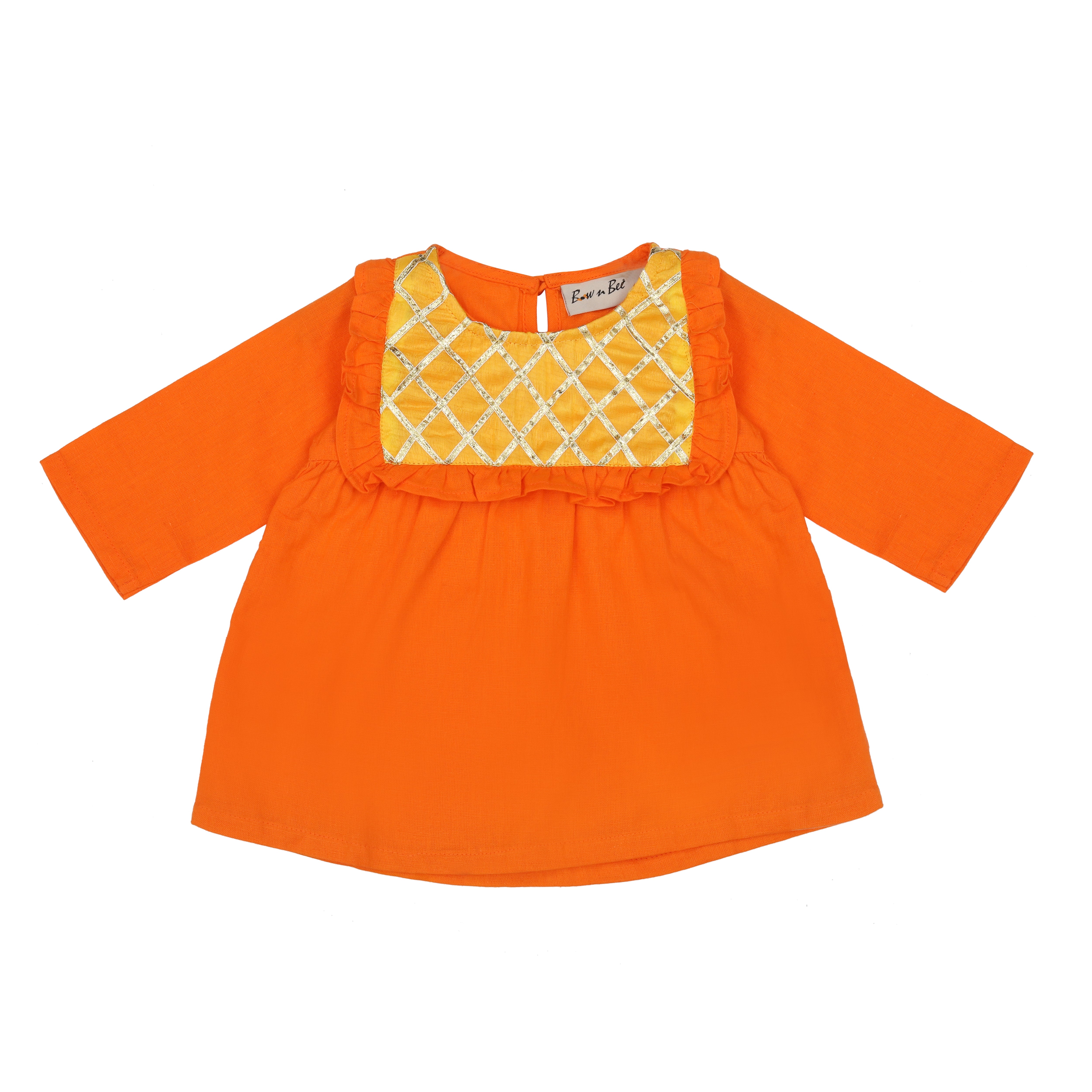 BownBee Cotton Full Sleeve Top with Harem For Girls - Orange