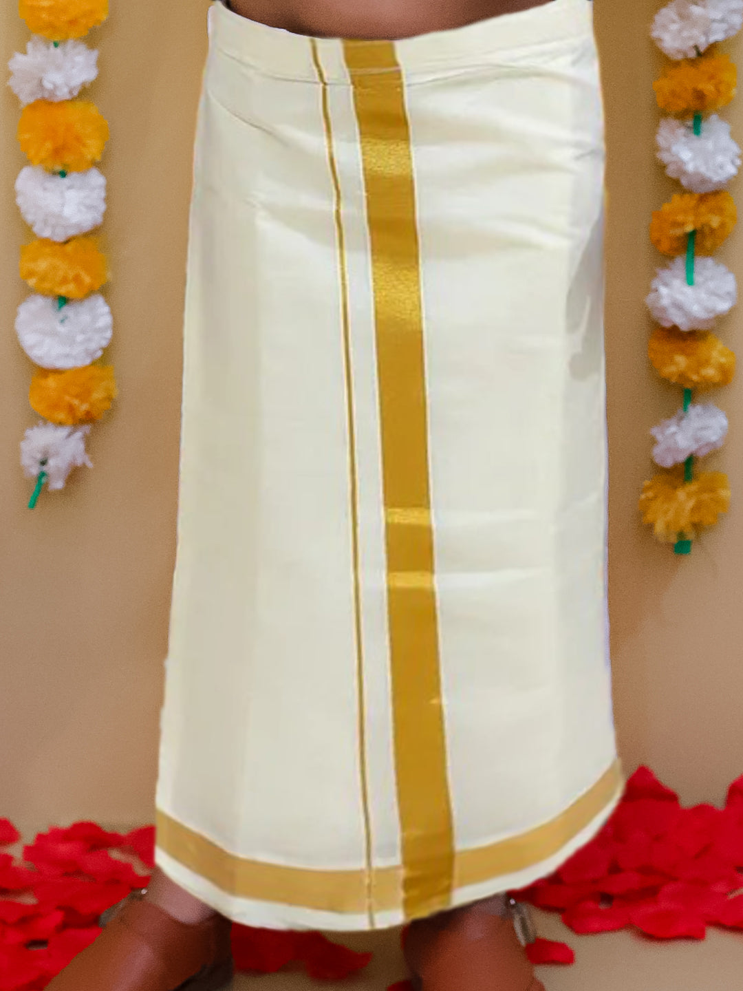 BownBee South Indian Half Sleeves Pure Cotton Mundu Dhoti Set - Yellow