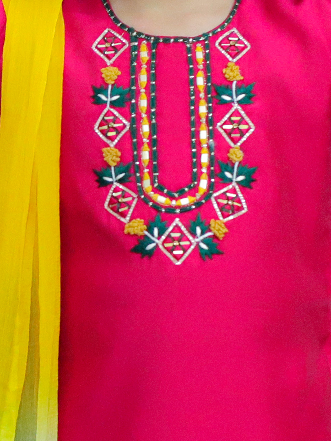 BownBee Embroidered Full Sleeve Dhoti Kurta & Salwaar Suit with Dupatta Sibling Set- Pink