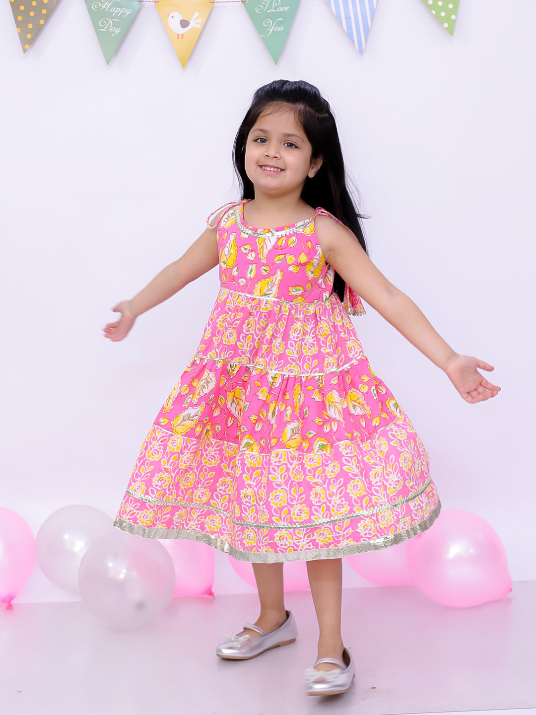 BownBee Ethnic Summer Sleeveless Tie & Dye Dress For Girls - Pink