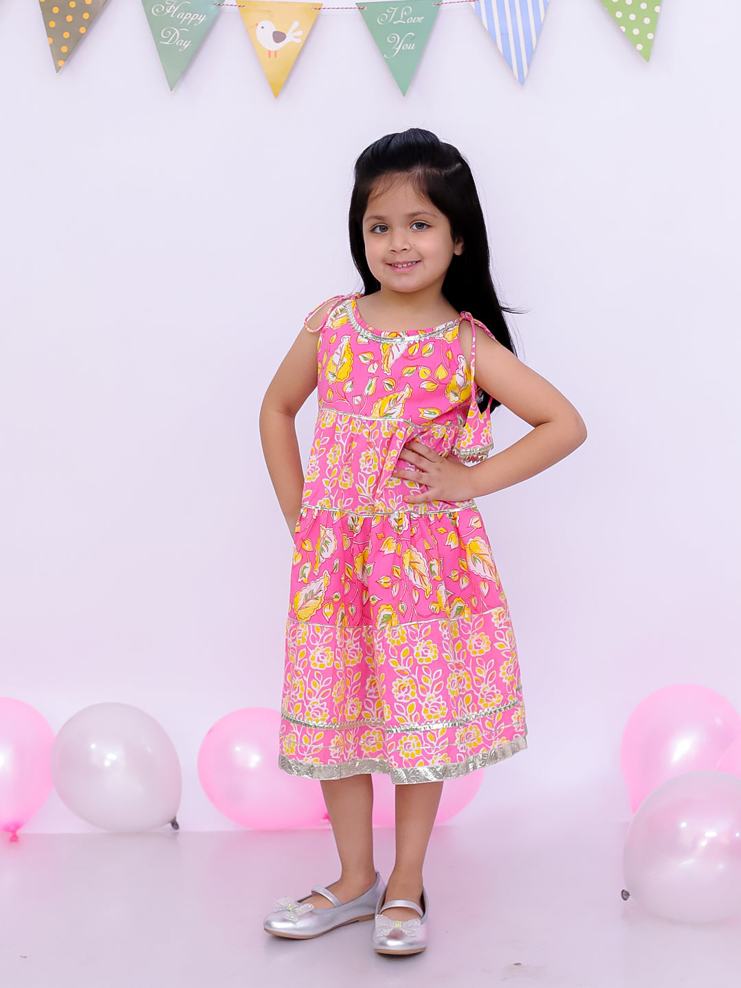 BownBee Ethnic Summer Sleeveless Tie & Dye Dress For Girls - Pink