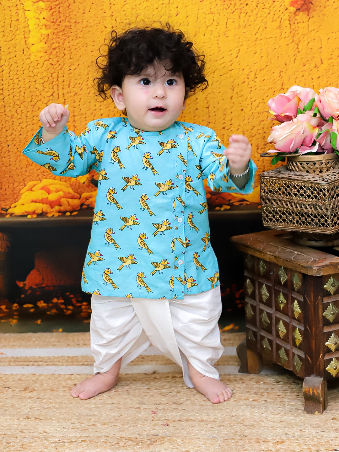 BownBee Full Sleeve Pure Cotton Kurta Dhoti For Baby Boy (Infants) - Indigo