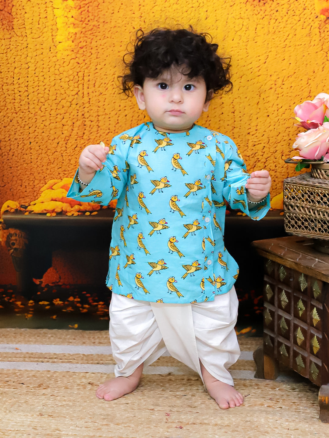 BownBee Full Sleeve Pure Cotton Kurta Dhoti For Baby Boy (Infants) - Blue